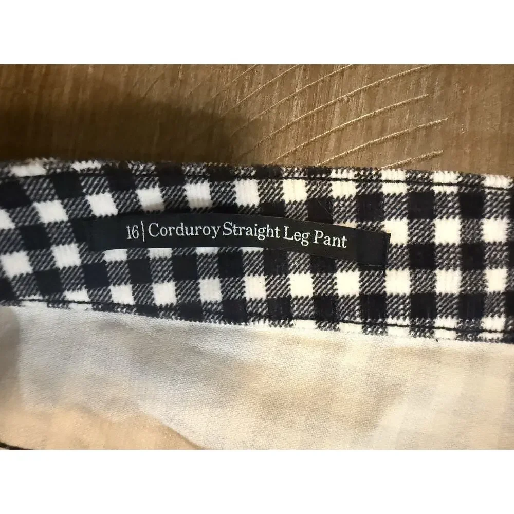 TALBOTS Black White Checked Plaid Corduroy Straight Leg Pants Women's Size 16